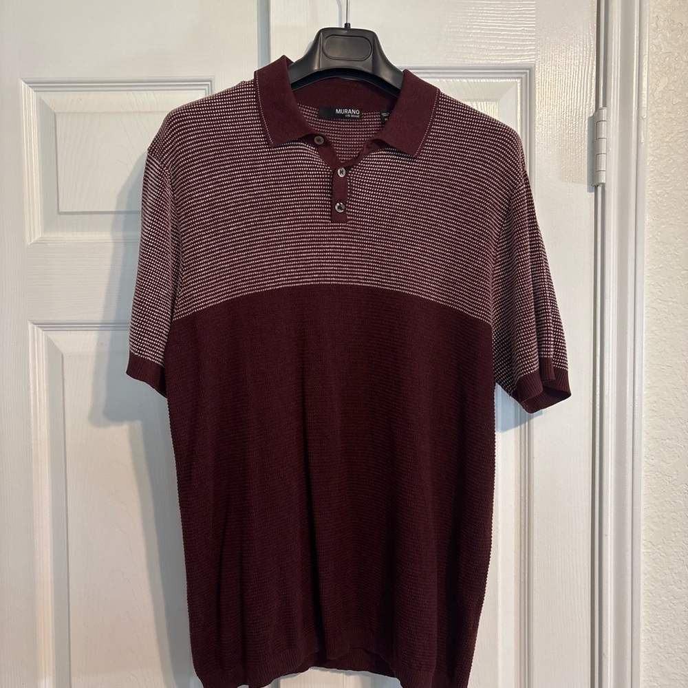 Murano Men's Maroon and White Short-Sleeve Polo